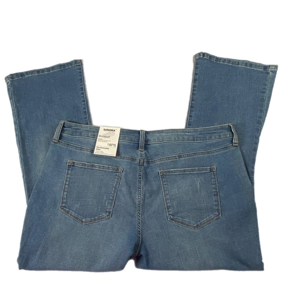 NWT Sonoma Petite Short 18PS Mid Rise Bootcut Jeans Light Wash Distressed 18 - Picture 3 of 16